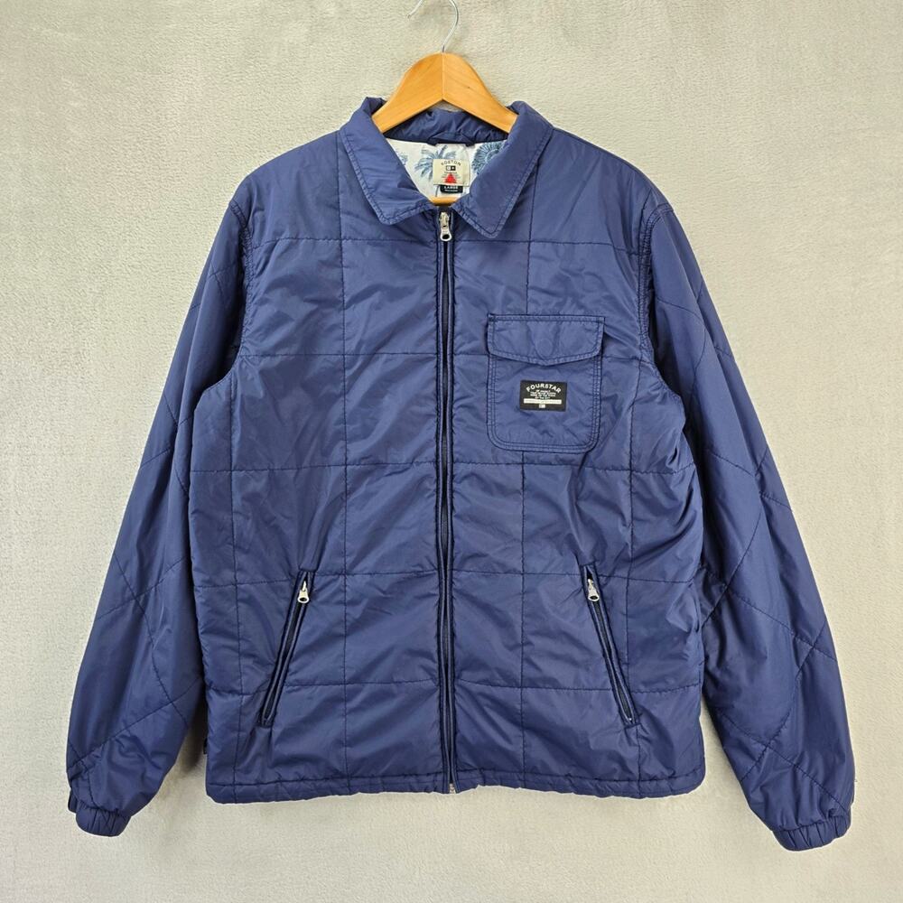 Vtg Fourstar Jacket Mens Large Blue Eric Koston Quilted Lined Skater Bomber Y2K